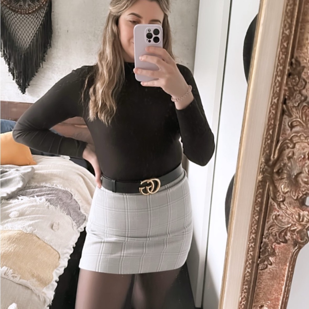 Wilfred Light Gray Plaid Mini Skirt